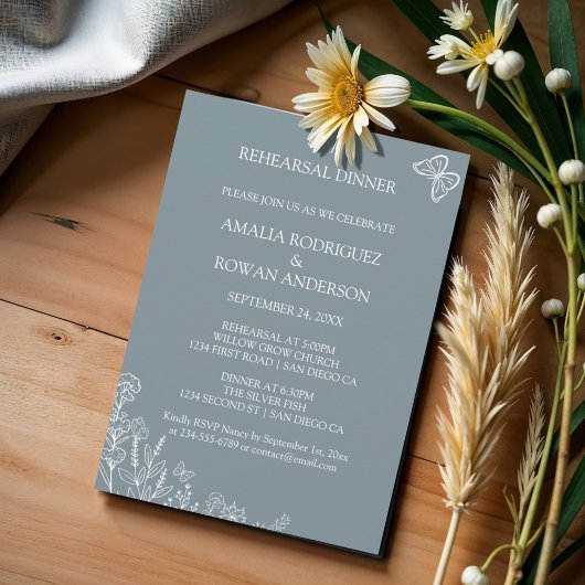 牧草地の花結婚のリハーサルディナー 招待状