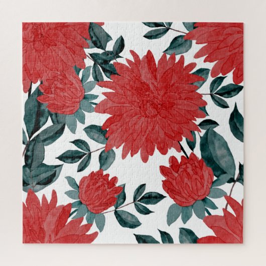 牧草地の花：ヴィンテージ水色シームレス ジグソーパズル (縦)