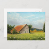 牧草地の赤屋根の納屋 ポストカード (正面/裏面)
