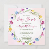 牧草地の野生の花のボホ赤ちゃんシャワー 招待状 (正面)