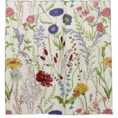 牧草地の野生の花の植物画 シャワーカーテン (正面)