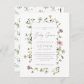 牧草地の野生の花の繊細な赤ちゃんシャワー ポストカード (正面/裏面)