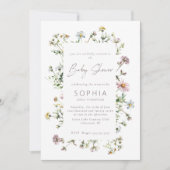 牧草地の野生の花の繊細な赤ちゃんシャワー 招待状 (正面)