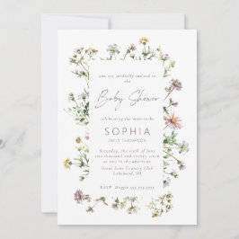 牧草地の野生の花の繊細な赤ちゃんシャワー 招待状