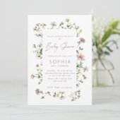 牧草地の野生の花の繊細な赤ちゃんシャワー 招待状 (スタンド正面)