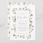 牧草地の野生の花の繊細な赤ちゃんシャワー 招待状 (正面/裏面)