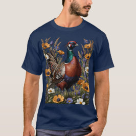 牧草地の野花に囲まれたキジ Tシャツ