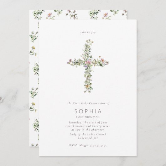 牧草地の野草が聖餐式を渡る 招待状 (正面/裏面)