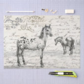 牧草地の馬のスクリプフランスのトヴィンテージの分離 薄葉紙 (クラフト)