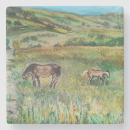 牧草地の馬 ストーンコースター