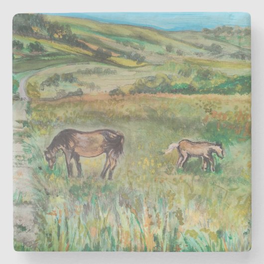 牧草地の馬 ストーンコースター (正面)