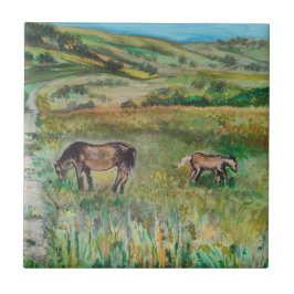 牧草地の馬 タイル