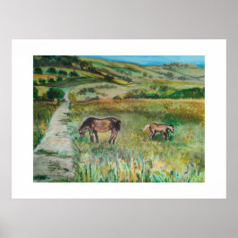 牧草地の馬 ポスター