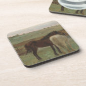 牧草地の馬、油絵、エドガー・デガ コースター (左側)