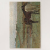 牧草地の馬、油絵、エドガー・デガ ジグソーパズル (縦)