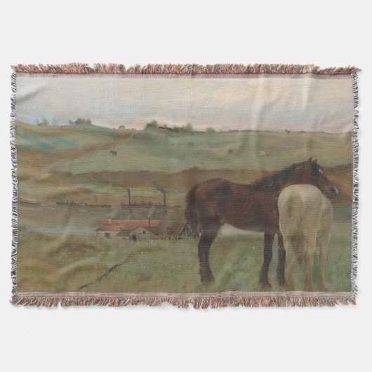 牧草地の馬、油絵、エドガー・デガ スローブランケット (正面)