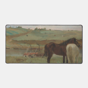 牧草地の馬、油絵、エドガー・デガ デスクマット