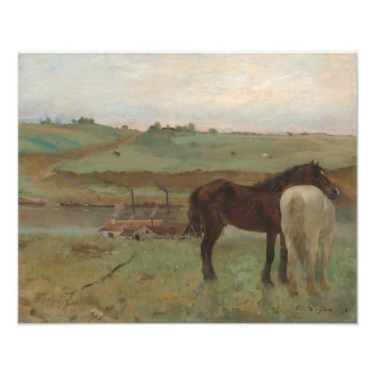 牧草地の馬、油絵、エドガー・デガ フォトプリント (正面)