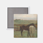 牧草地の馬、油絵、エドガー・デガ マグネット (正面/裏面)