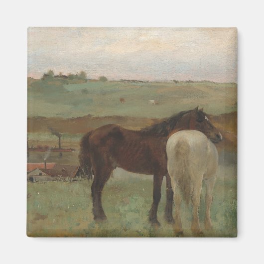 牧草地の馬、油絵、エドガー・デガ マグネット (正面)
