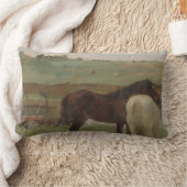 牧草地の馬、油絵、エドガー・デガ ランバークッション (ブランケット)