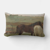 牧草地の馬、油絵、エドガー・デガ ランバークッション (正面)