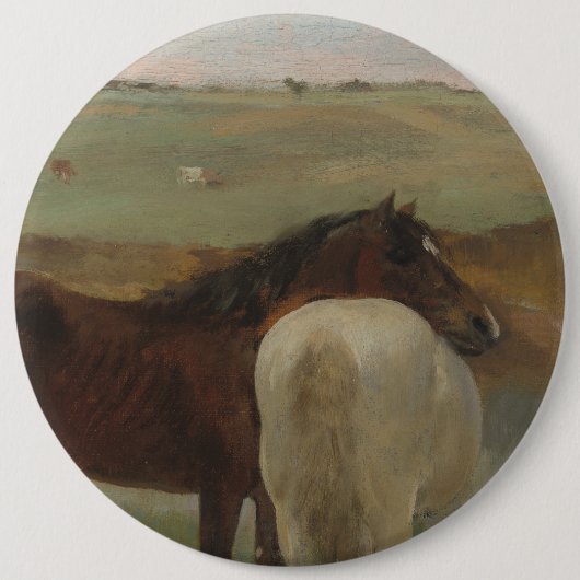 牧草地の馬、油絵、エドガー・デガ 缶バッジ (正面)