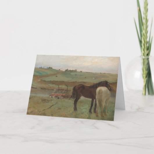 牧草地の馬、油絵、エドガー・ドガ サンキューカード (正面)