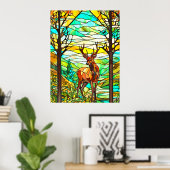 牧草地の鹿ステンドグラス写真 ポスター (ホームオフィス)