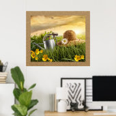 牧草地の麦わら帽子アートポスター ポスター (ホームオフィス)