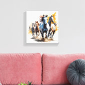 牧草地を抜け走た野馬の群れ キャンバスプリント (インサイチュ (リビング))