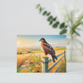 牧草地を越えてフェンスに乗る一般的なヒメコンドル シーズンポストカード (スタンド正面)