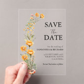 牧草地エレガント山花結婚式の日付を保存 アクリル招待状 (インサイチュ (ポータブル))