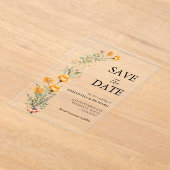 牧草地エレガント山花結婚式の日付を保存 アクリル招待状 (レイダウン)