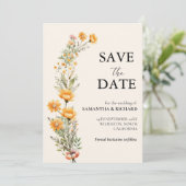 牧草地エレガント山花結婚式の日付を保存 招待状 (スタンド正面)