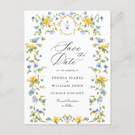 牧草地エレガント野草花結婚式の日付を保存 ポストカード