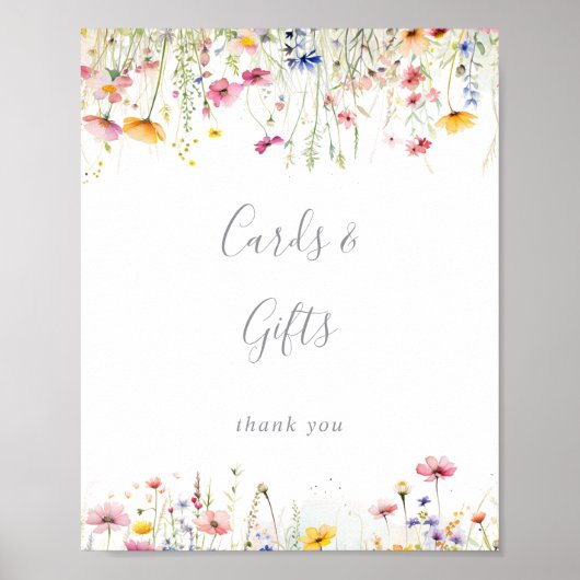 牧草地カラフルの花のカードとギフトサイン ポスター (正面)