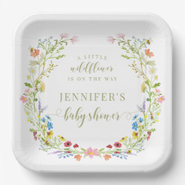 牧草地カラフル小さな野草の赤ちゃん女の子シャワー ペーパープレート