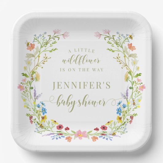 牧草地カラフル小さな野草の赤ちゃん女の子シャワー ペーパープレート (正面)