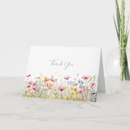 牧草地カラフル野草折結婚り サンキューカード (正面)