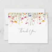牧草地カラフル野草花フラ結婚ット サンキューカード (正面)