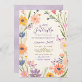 牧草地ガーデンワイルドフラワー蝶ベビーシャワー 招待状 (正面/裏面)