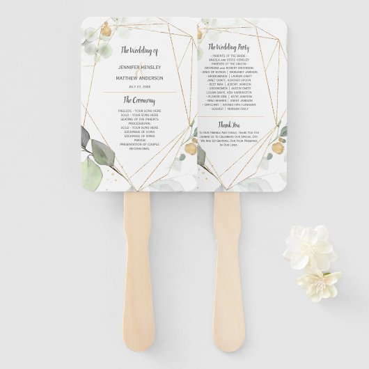 牧草地グリーンと金ゴールド植物体結婚枠 ハンドファン (正面&裏面)