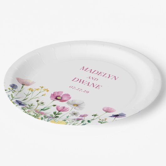 牧草地ワイルドフラワーウェディングレセプション ペーパープレート (アングル)