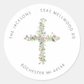 牧草地ワイルドフラワークロスアドレスクラシックラウンド ラウンドシール (正面)