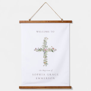 牧草地ワイルドフラワーバプティスマ《キリスト教》洗礼式や命名式 吊り下げ型タペストリー