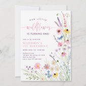 牧草地ワイルドフラワーファースト誕生日 招待状 (正面)