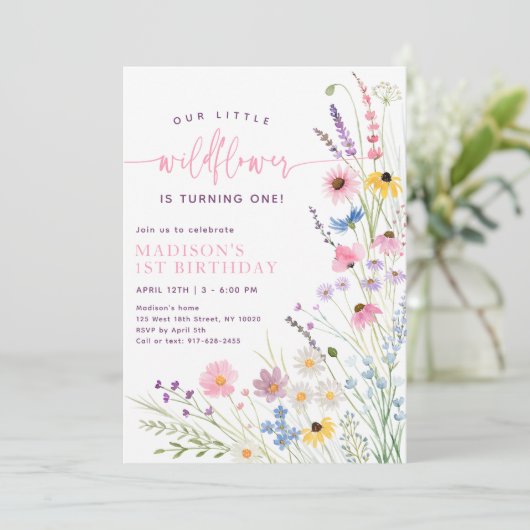 牧草地ワイルドフラワーファースト誕生日 招待状 (スタンド正面)