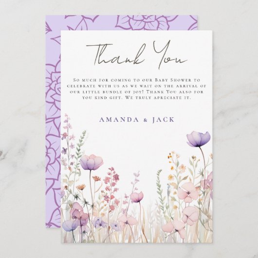 牧草地ワイルドフラワーフィールド赤ちゃんシャワーウッドランド サンキューカード (正面/裏面)
