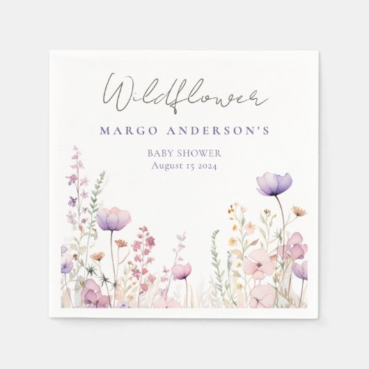牧草地ワイルドフラワーフィールド赤ちゃんシャワーウッドランド スタンダードカクテルナプキン (正面)